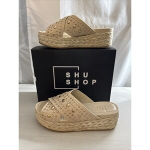 SHUSHOP Womens Kaia Platform Sandals Beige Bone Color Gold Studs Size 11